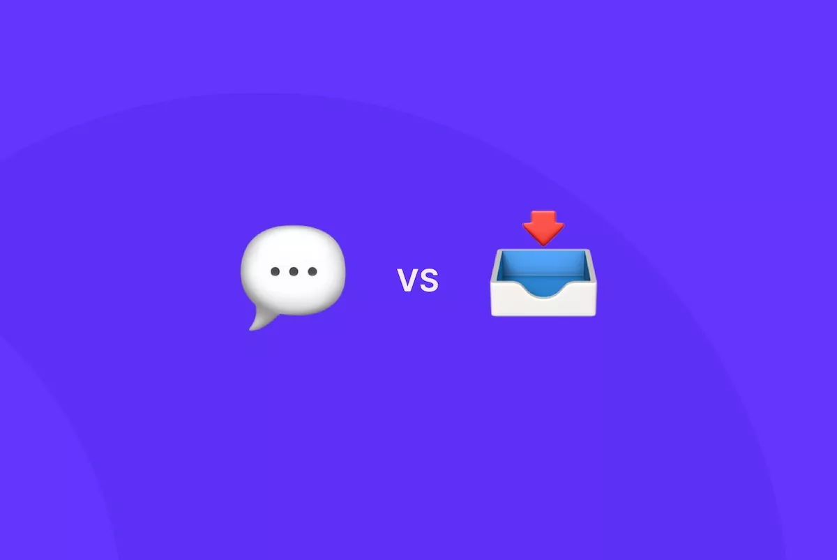 Texting vs email icons against a purple background