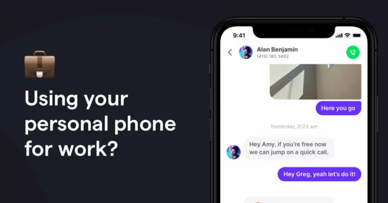 Using personal phone for work: Screenshot of OpenPhone mobile app