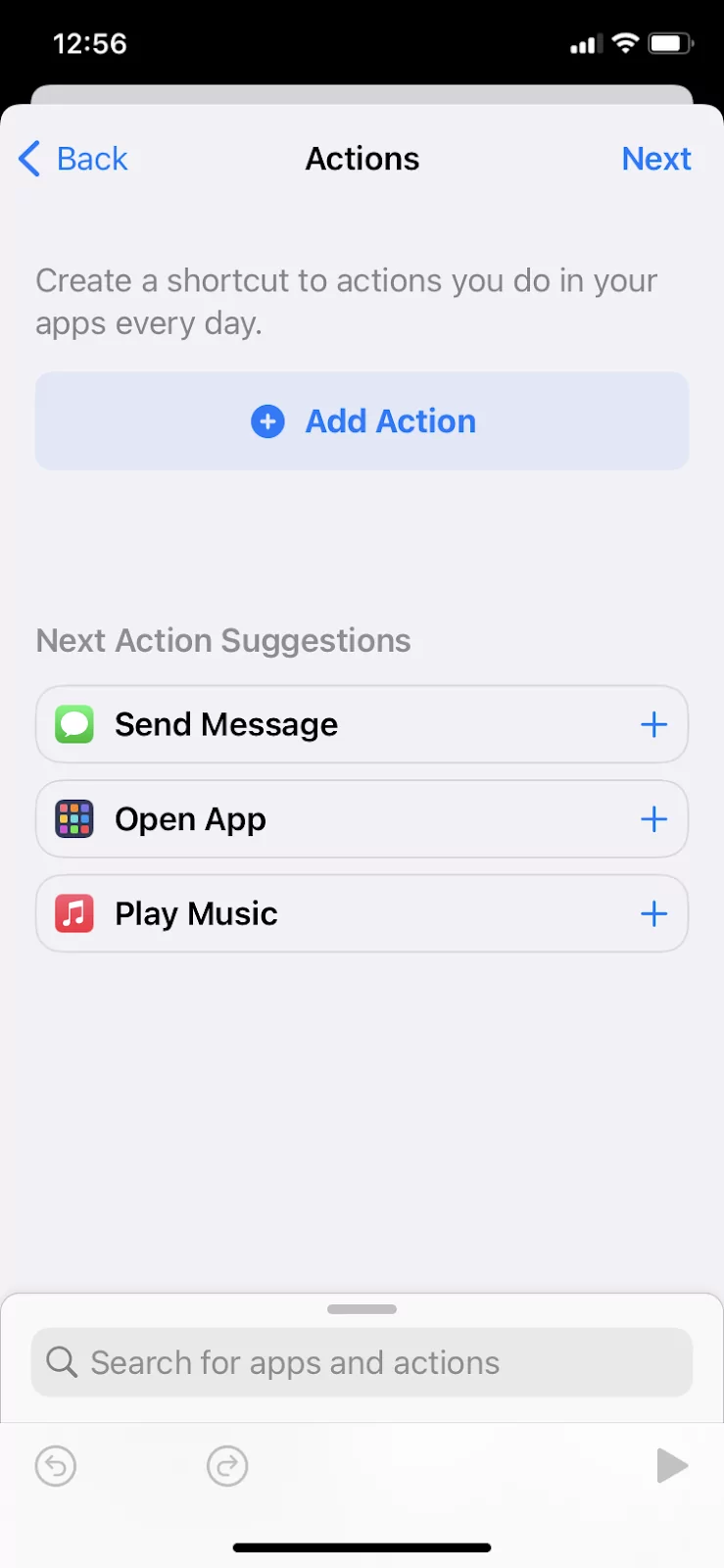 How to schedule a text: Adding an action from automations on an iPhone. 