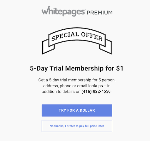 Lookup for personal number to see if it's in Whitepages through Whitepages premium