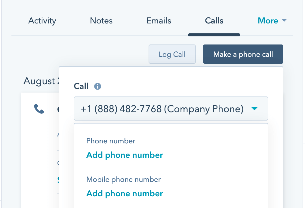 Add a phone number in HubSpot