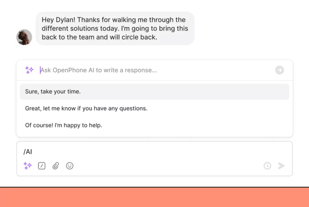 AI-generated text response suggestions in OpenPhone