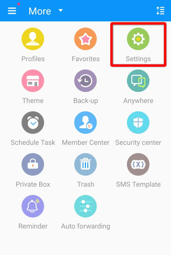 Screenshot of Handcent app settings menu on Android