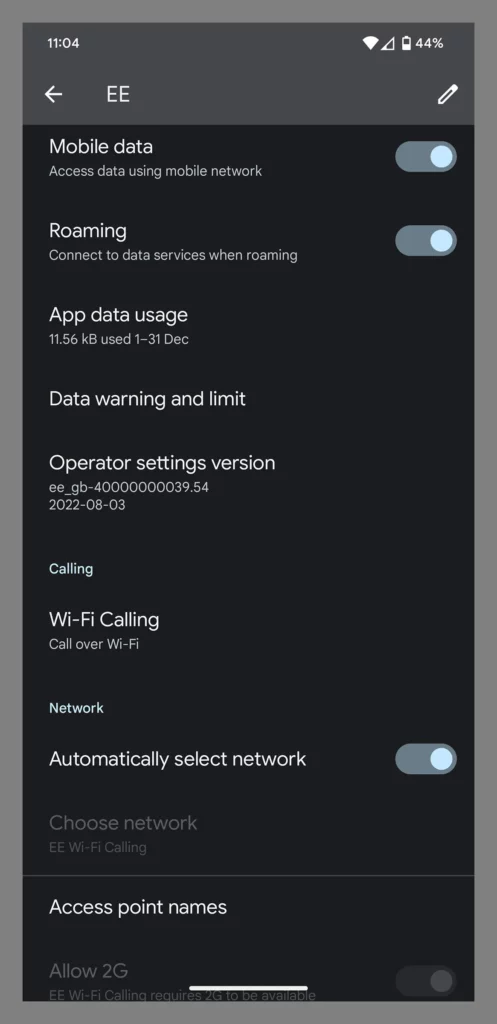 Turning on WiFi calling from an Android device's phone settings