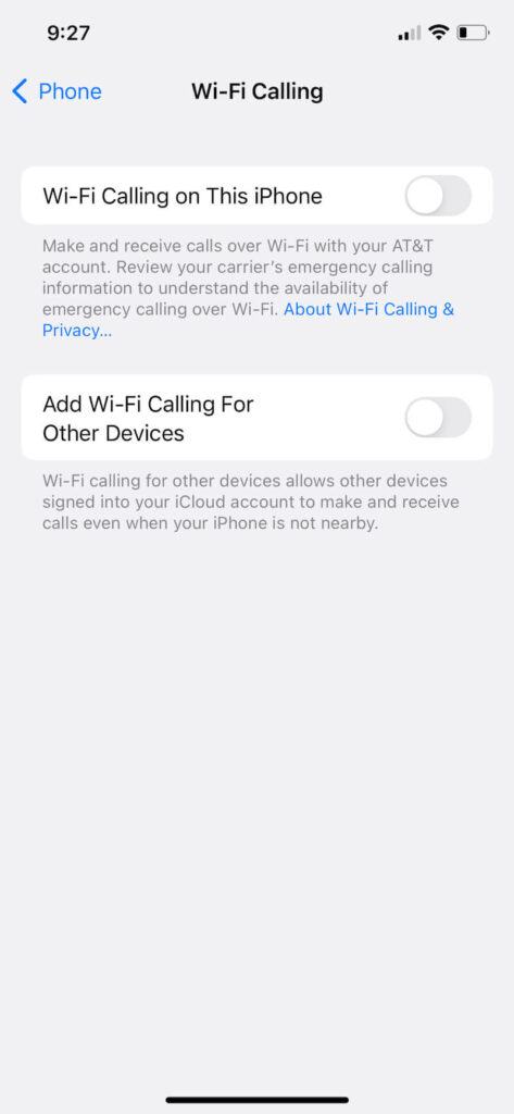 Enabling WiFi calling from iPhone