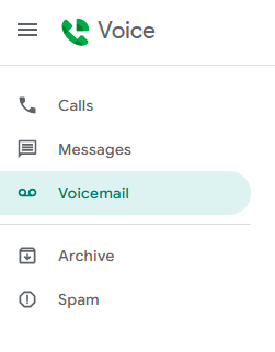 Google Voice vs Skype: Google Voice app showing that calls, messages, and voicemail are on separate pages