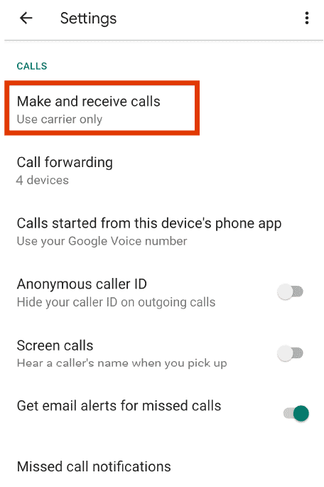 Google Voice not working: updating call settings to complete outbound call