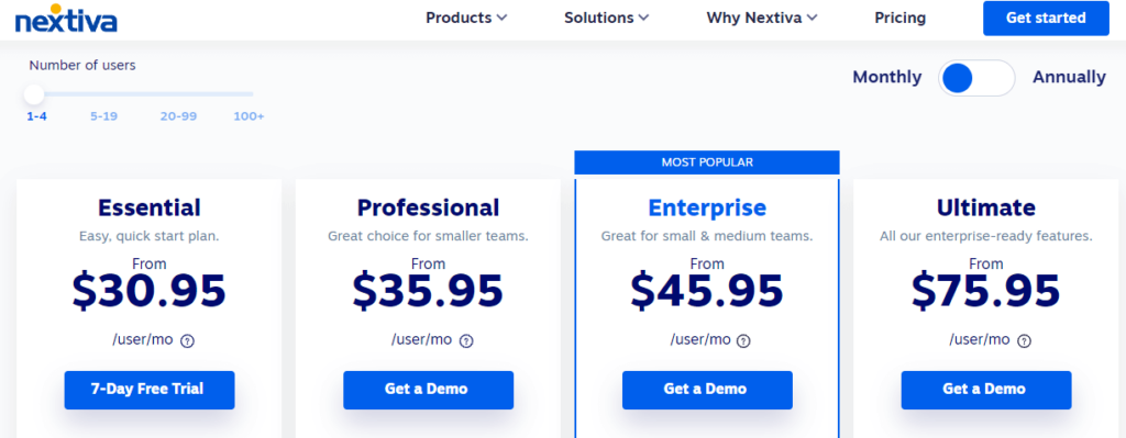Nextiva pricing page
