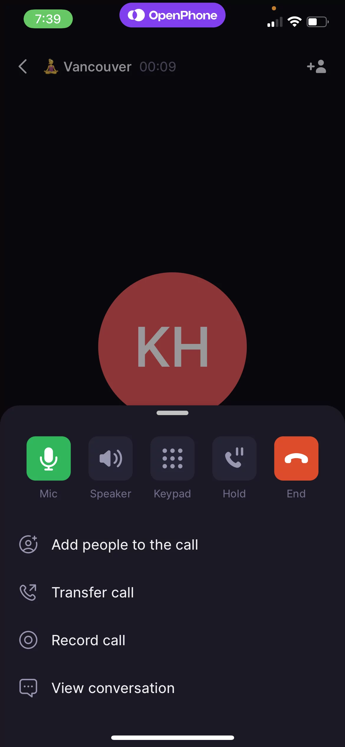 OpenPhone record call option on mobile