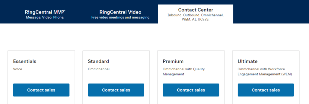 RingCentral Contact Center plans