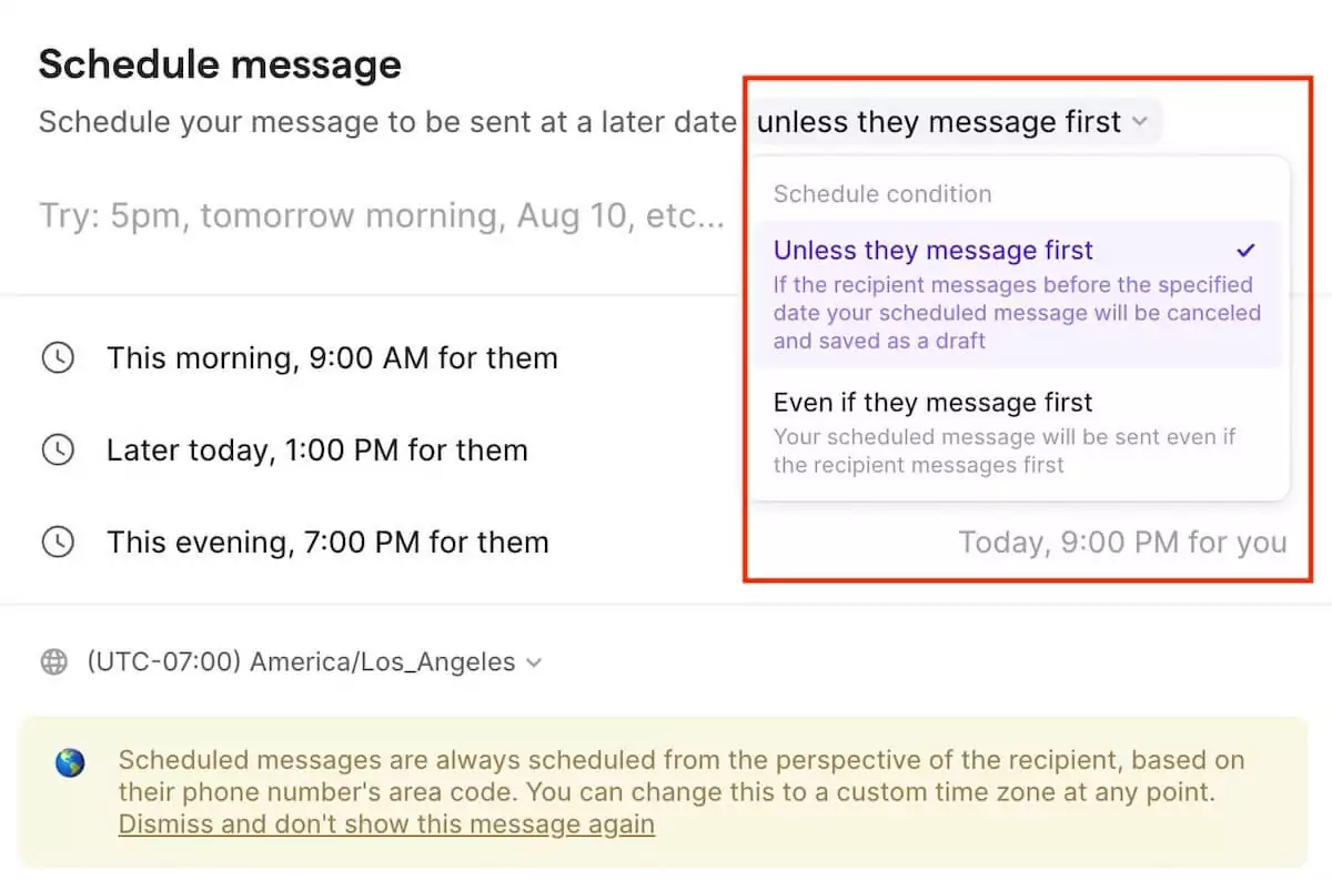 Screenshot of OpenPhone's scheduled messages