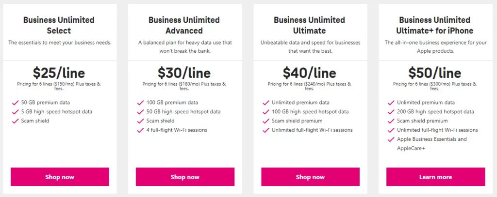 Small business cell phone plans: T-Mobile pricing