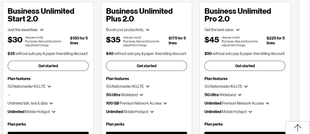 Small business cell phone plans: Verizon business pricing