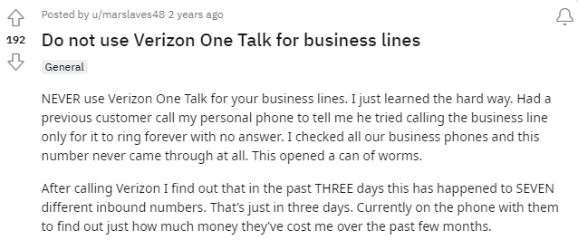 Verizon One Talk review on Reddit