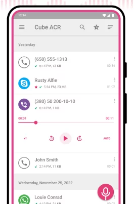 Best call recorder apps: Cube ACR interface
