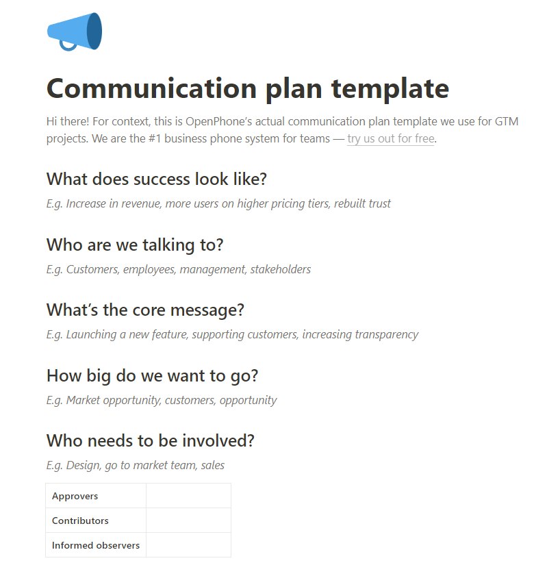 How to create a communication plan: Communication plan template