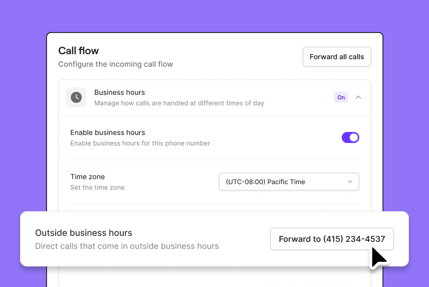 Call forwarding after business hours in OpenPhone