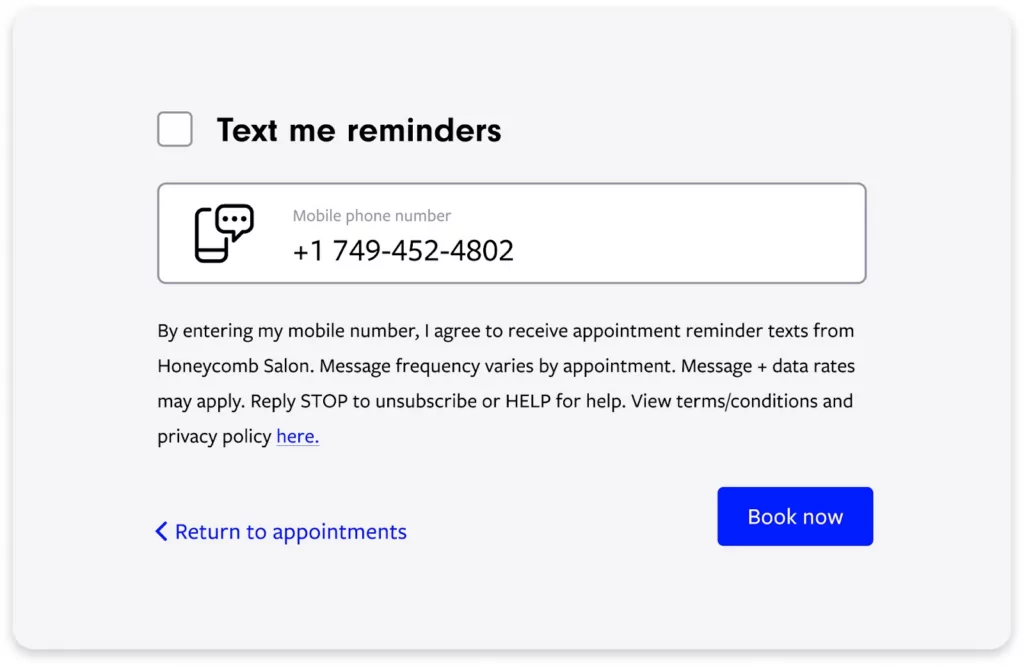 SMS opt in examples: web form